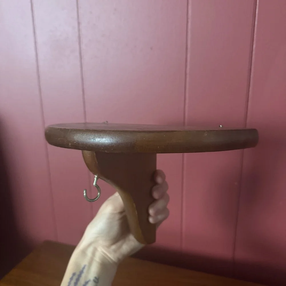 Vintage Mid Century Modern Wood Floating Half Moon Wall Shelf Small Brown 9.5 in